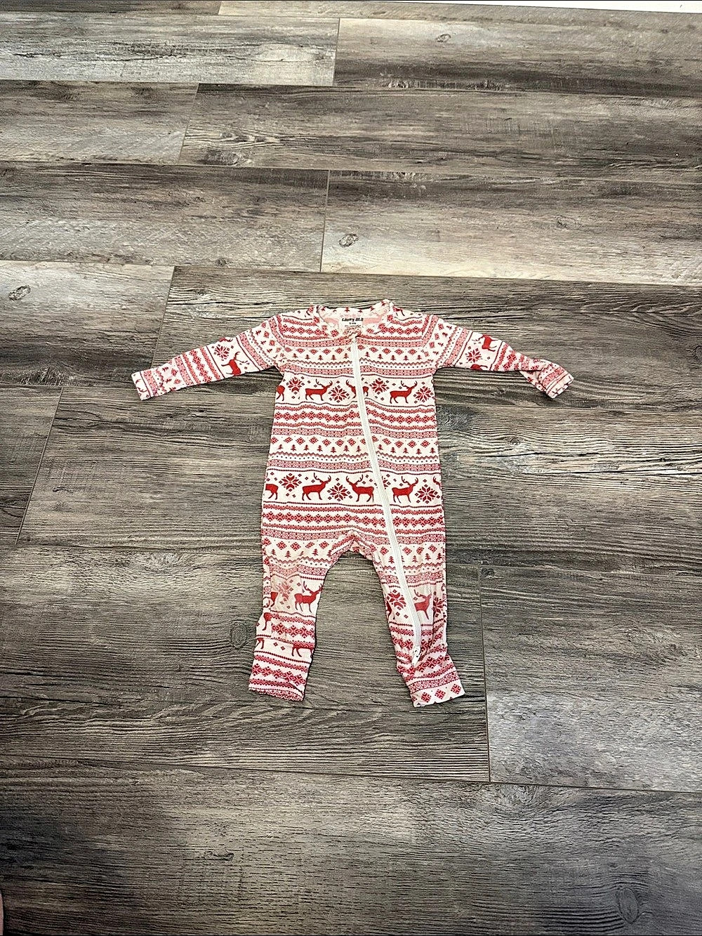 Lucky Elk Baby Footed Sleeper Red White 6-9M Like New